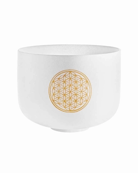 10" Quartz Crystal Singing Bowl - Flower of Life, 128/256 Hz Note C4