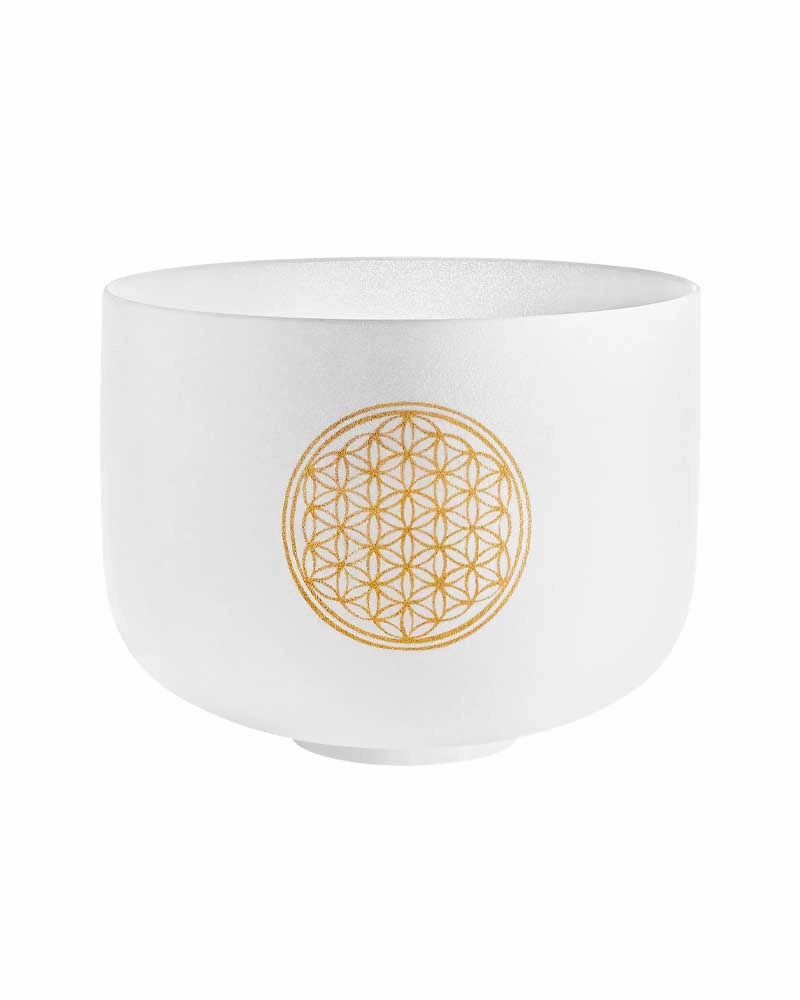 10" Quartz Crystal Singing Bowl - Flower of Life, 128/256 Hz Note C4