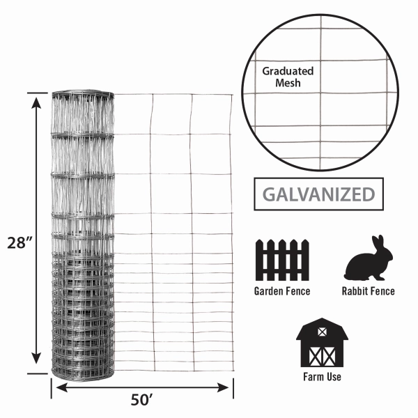28in x 50ft Galvanized Rabbit Guard
