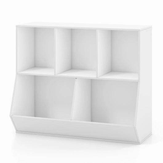 5-Cube Wooden Kids Toy Storage Organizer With Anti-Tipping Kits-White