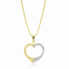 9ct Two-Tone Gold Diamond Cut Open Heart Pendant