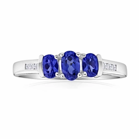9ct White Gold Created Tanzanite Trio   Diamond Ring