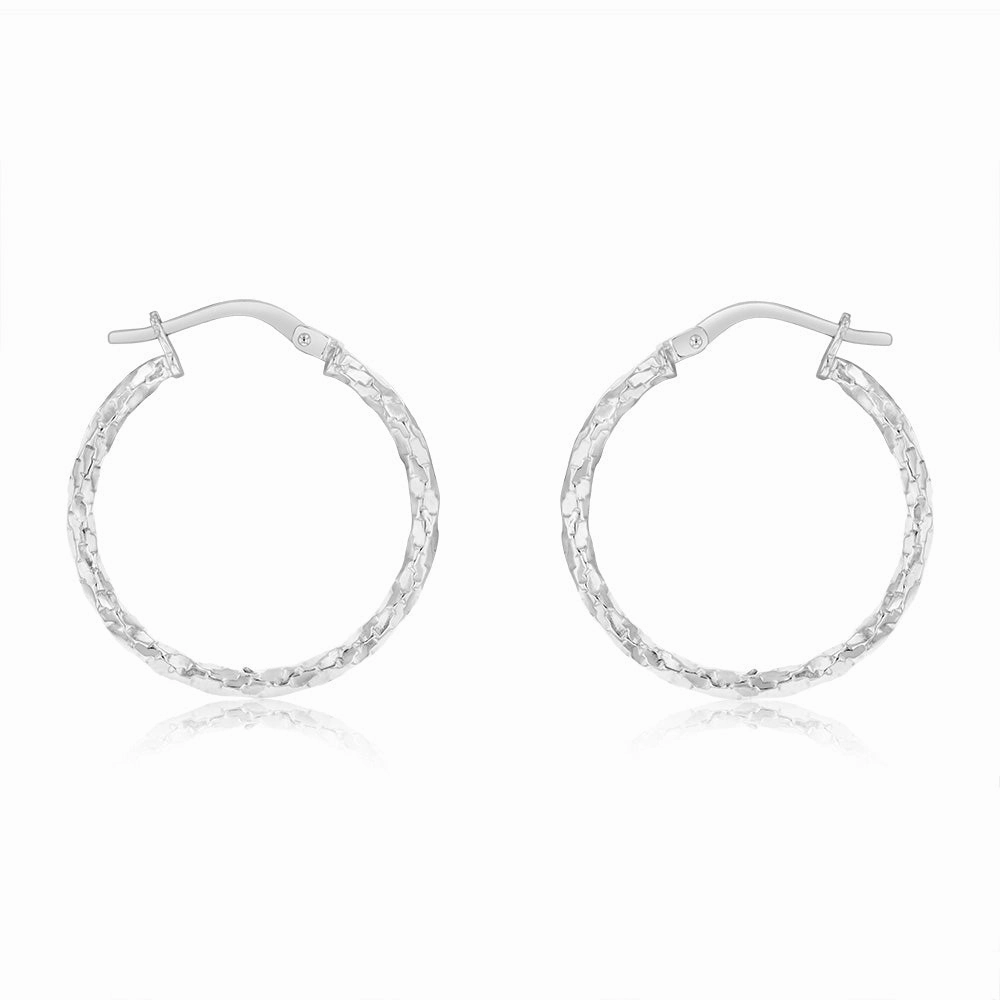 9ct White Gold Silverfilled Fancy Twisted 20mm Earrings