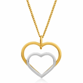 9ct Yellow Gold & White Gold Double Heart Pendant - Small Heart in White