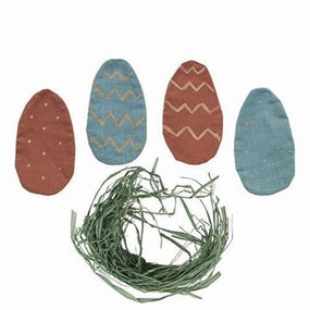 *4/Set Stiffened Fabric Primitive Egg Ornaments w/Nest Filler