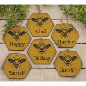 *Bee Inspirational Distressed Ornament 6 Asstd.