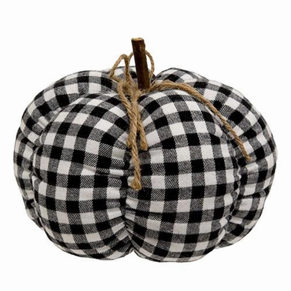 *Black & White Buffalo Check Stuffed Felt Pumpkin 8"
