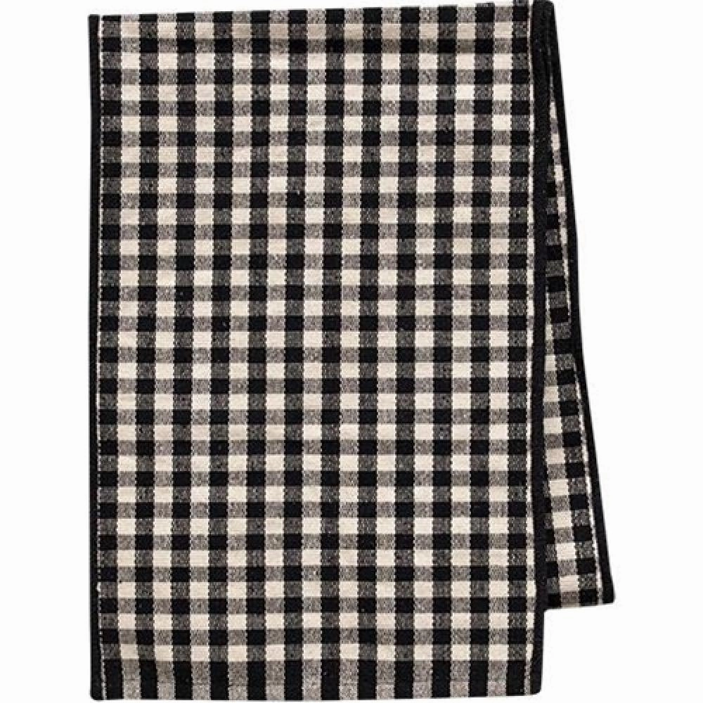 *Black & White Check Recycled Woven Cotton Runner 18" x 9ft