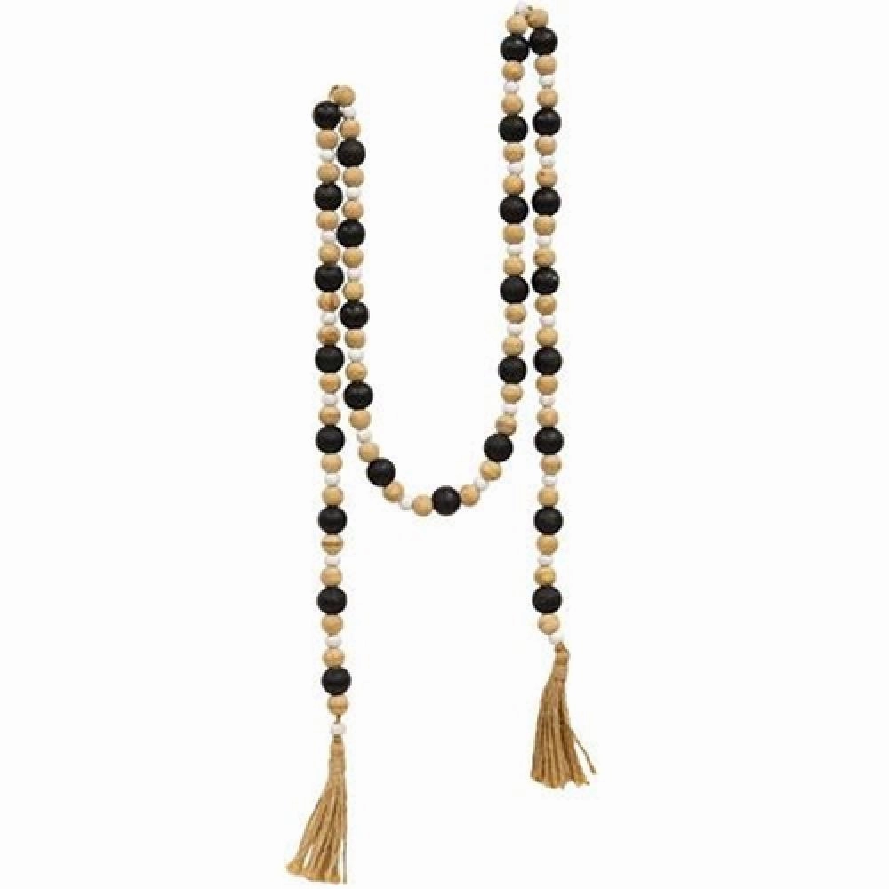 *Black Natural White Wooden Bead Garland 57"L