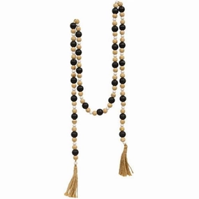 *Black Natural White Wooden Bead Garland 57"L