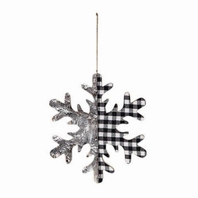 *Black/White Plaid  & Birch Snowflake Ornament 9.75"