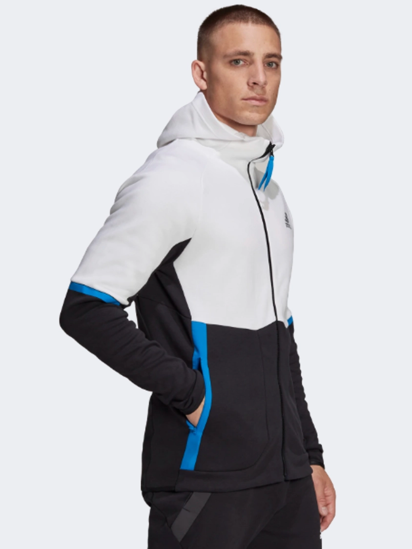 Adidas Designed For Gameday Full-Zip Men Sportswear Hoody White/Black
