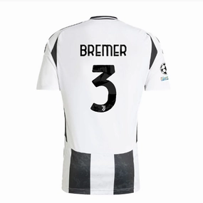 adidas Juventus Authentic Gleison Bremer Home Jersey w/ Champions League   Copa Italia Patches 24/25 (White/Black)
