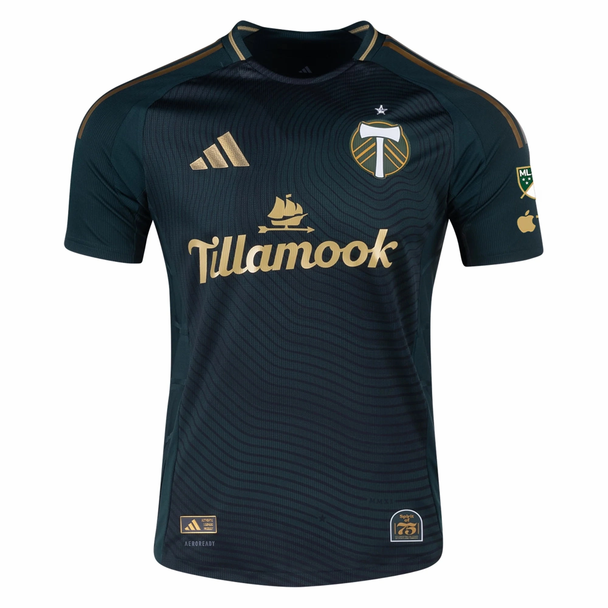 adidas Kyle Linhares Portland Timbers Authentic Home Jersey w/ MLS & Apple Patch 25/26 (Green/Gold)