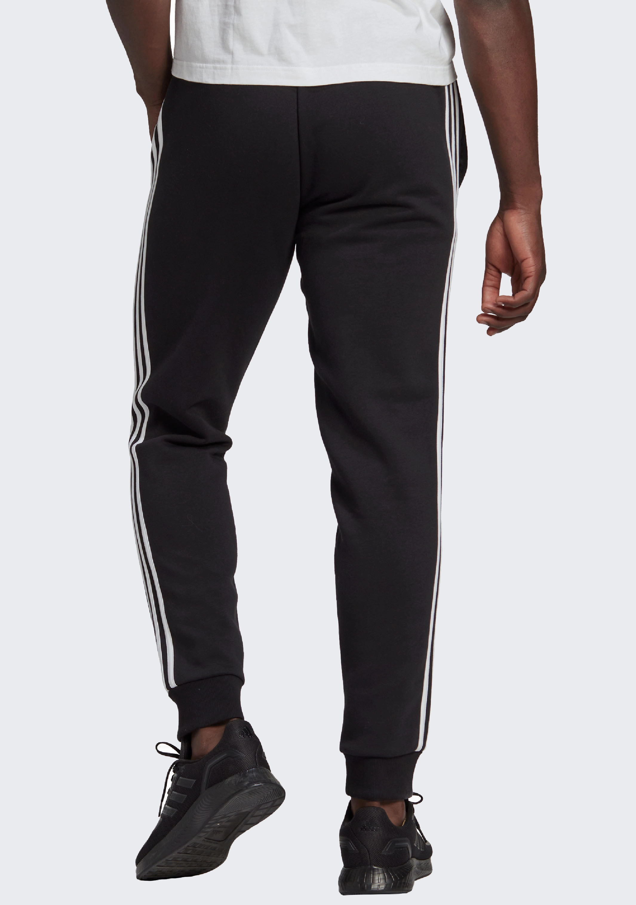 Adidas Mens Essentials Fleece Tapered Cuffed 3-Stripes Joggers