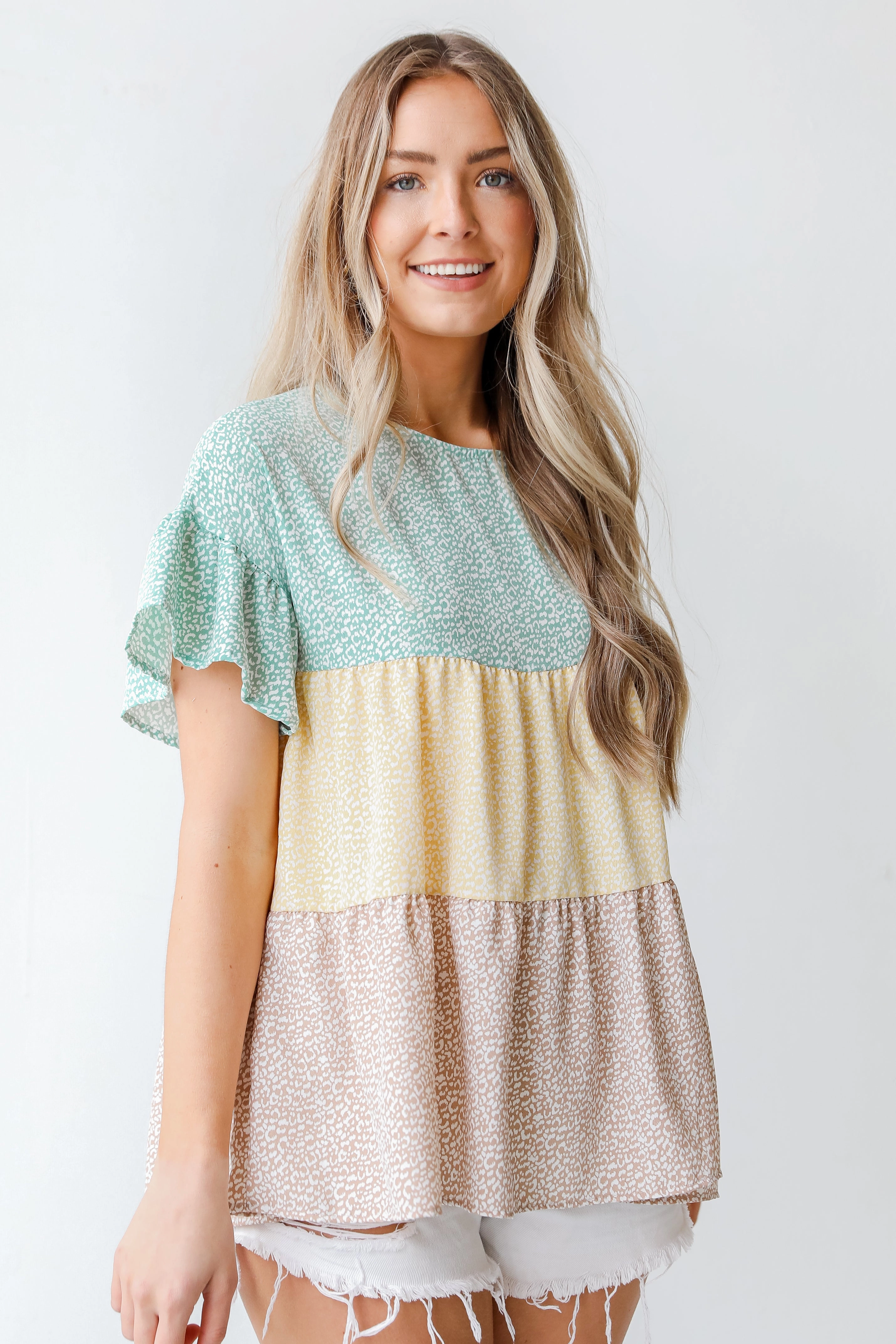 All For Me Color Block Tiered Blouse