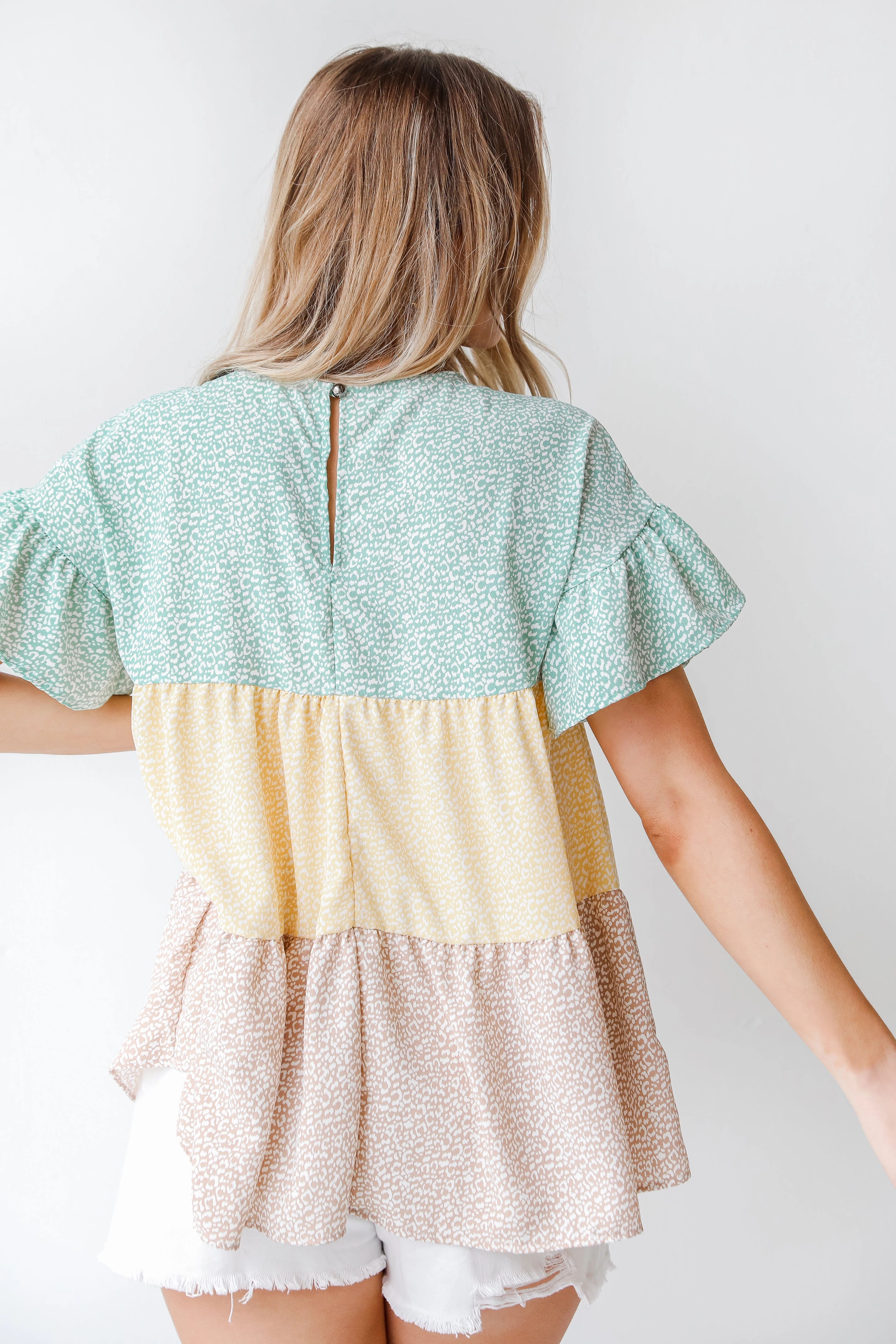 All For Me Color Block Tiered Blouse