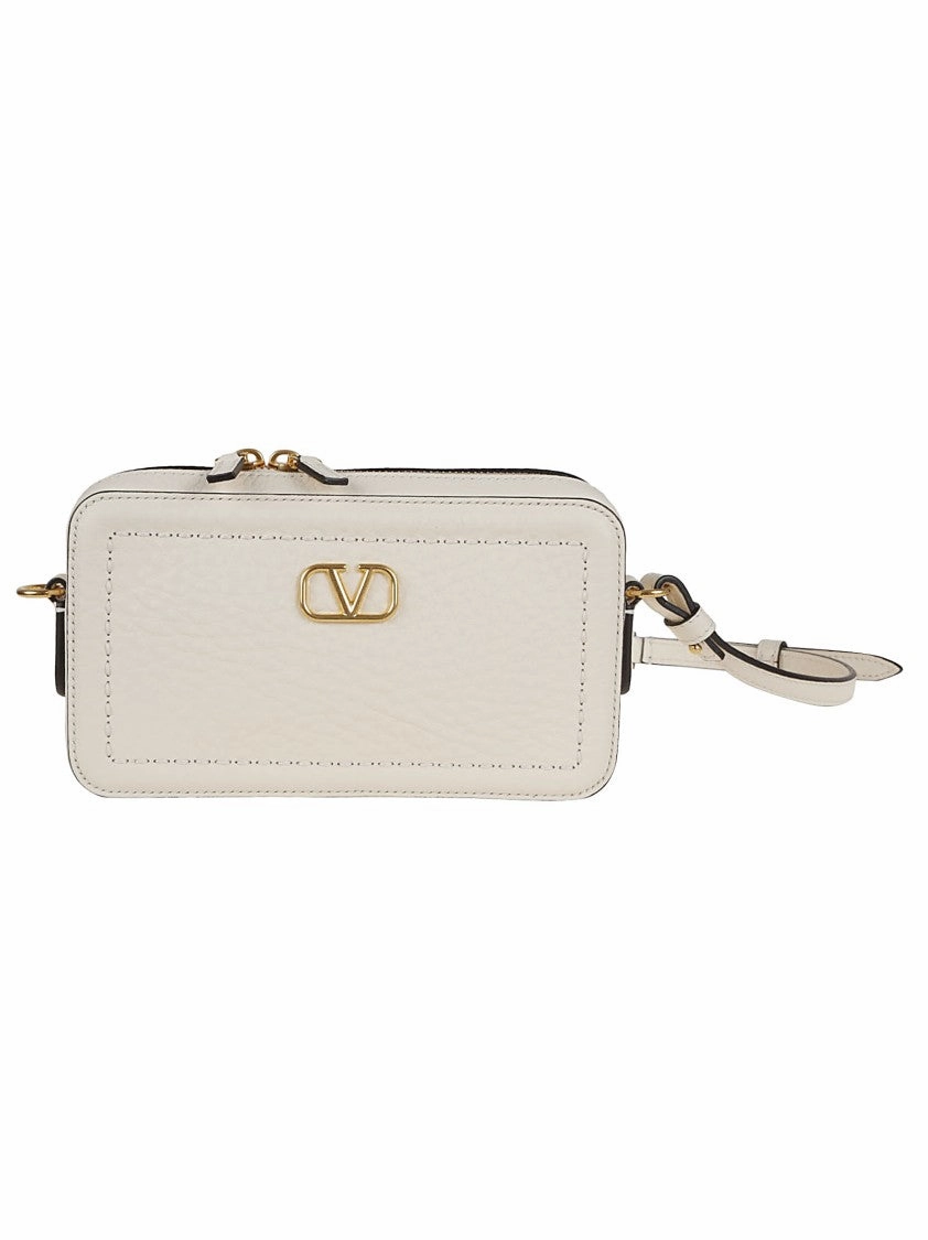Antique Brass Vlogo Grained Calfskin Mini Camera Case