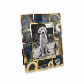 Blue Agate & 24K Gold Plated Photo Frame