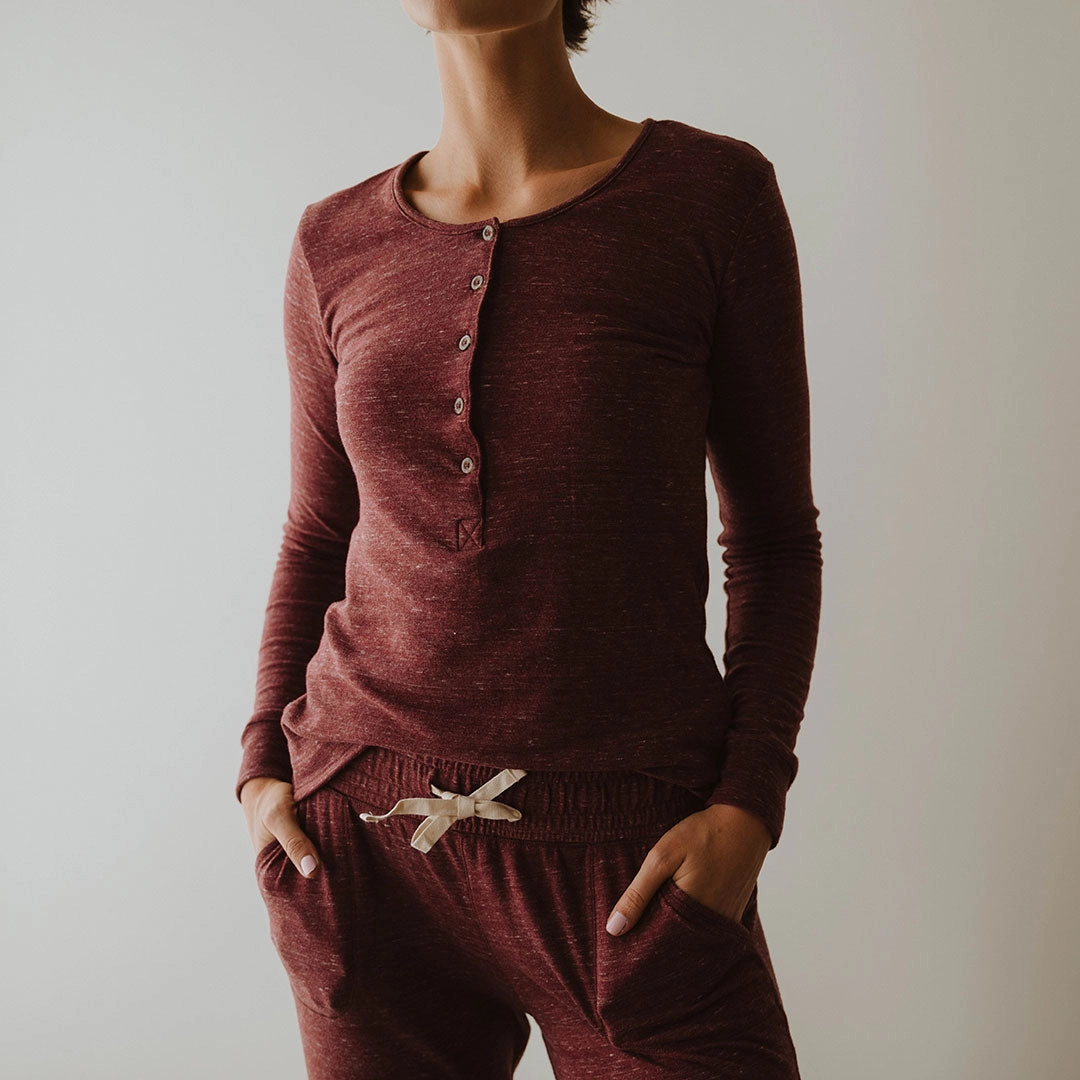 Cabin Fever Henley, Heather Maroon