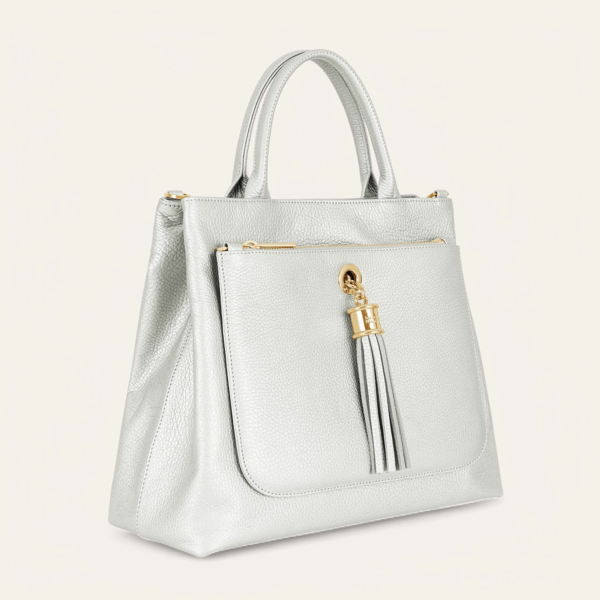 Dahlia Tote | Soft Metallic Silver with Gold hardware