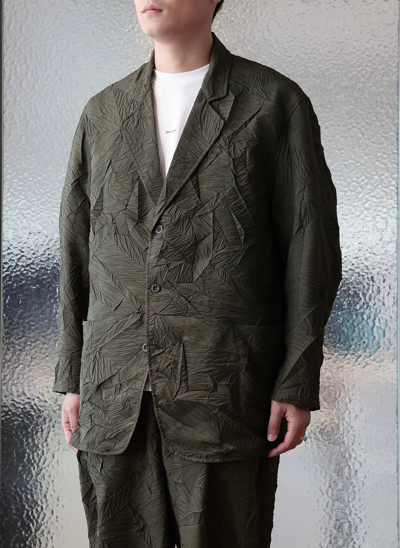 Distort Pleats Polyester Soft Single Breasted Blazer