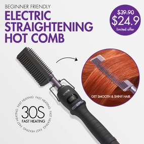 Electric Straightening Hot Comb with US Plug, 30s Fast Heating & Adjustable Temp | Add-on Item