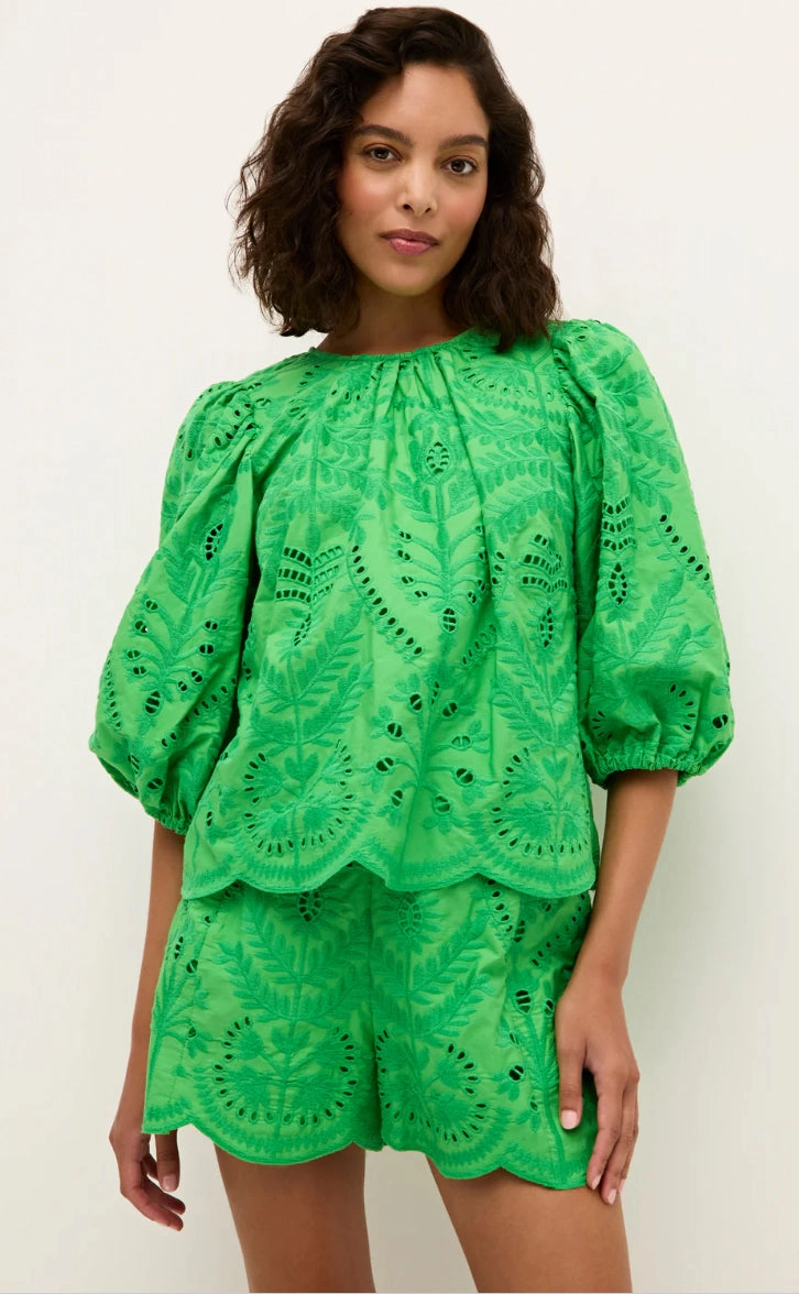 Ma1h7 Green Eyelet Top