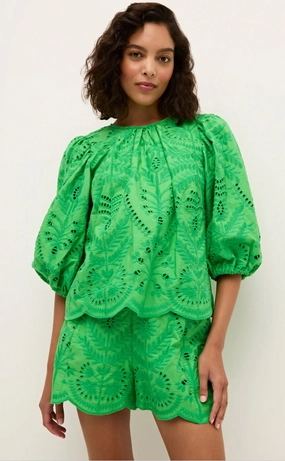 Ma1h7 Green Eyelet Top