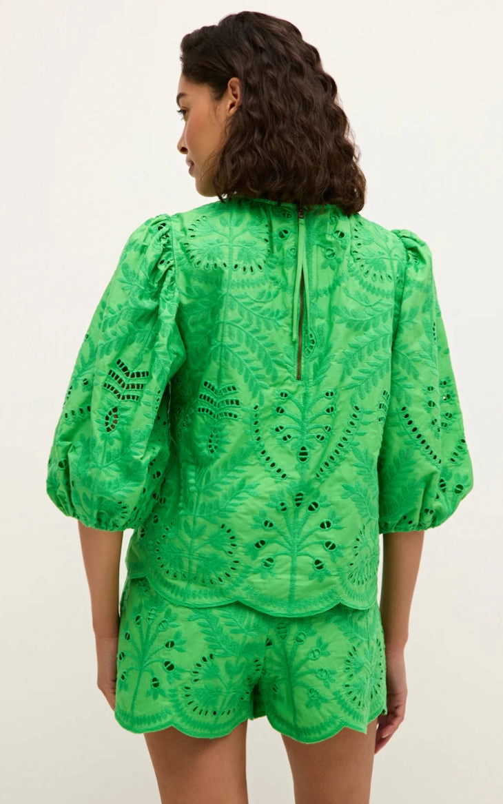 Ma1h7 Green Eyelet Top