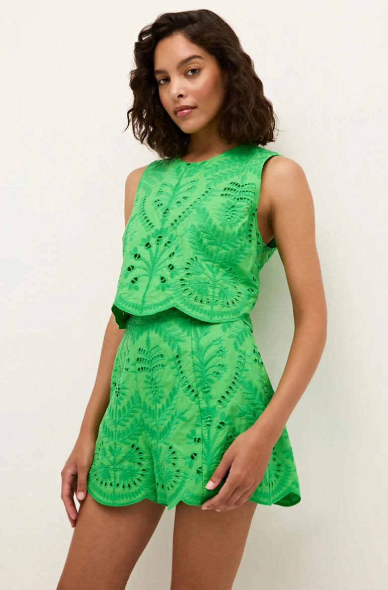 Ma621 Green Eyelet Shorts