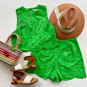 Ma621 Green Eyelet Shorts