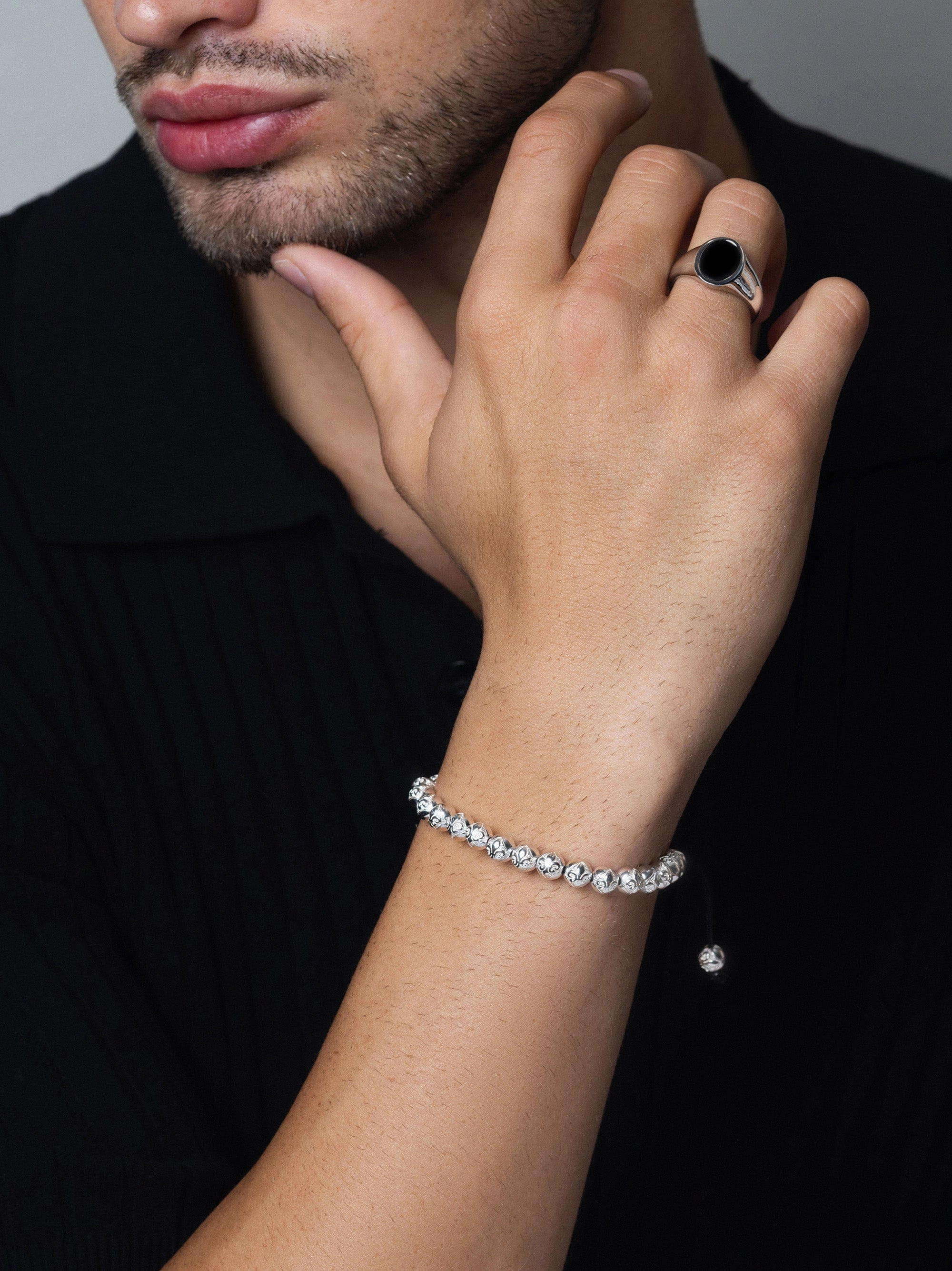 Men's Beaded Bracelet with Sterling Silver Beads