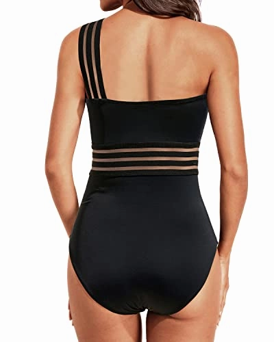 Mesh One Shoulder Tummy Control One Piece Swimsuits for Women Stylish Swimwear