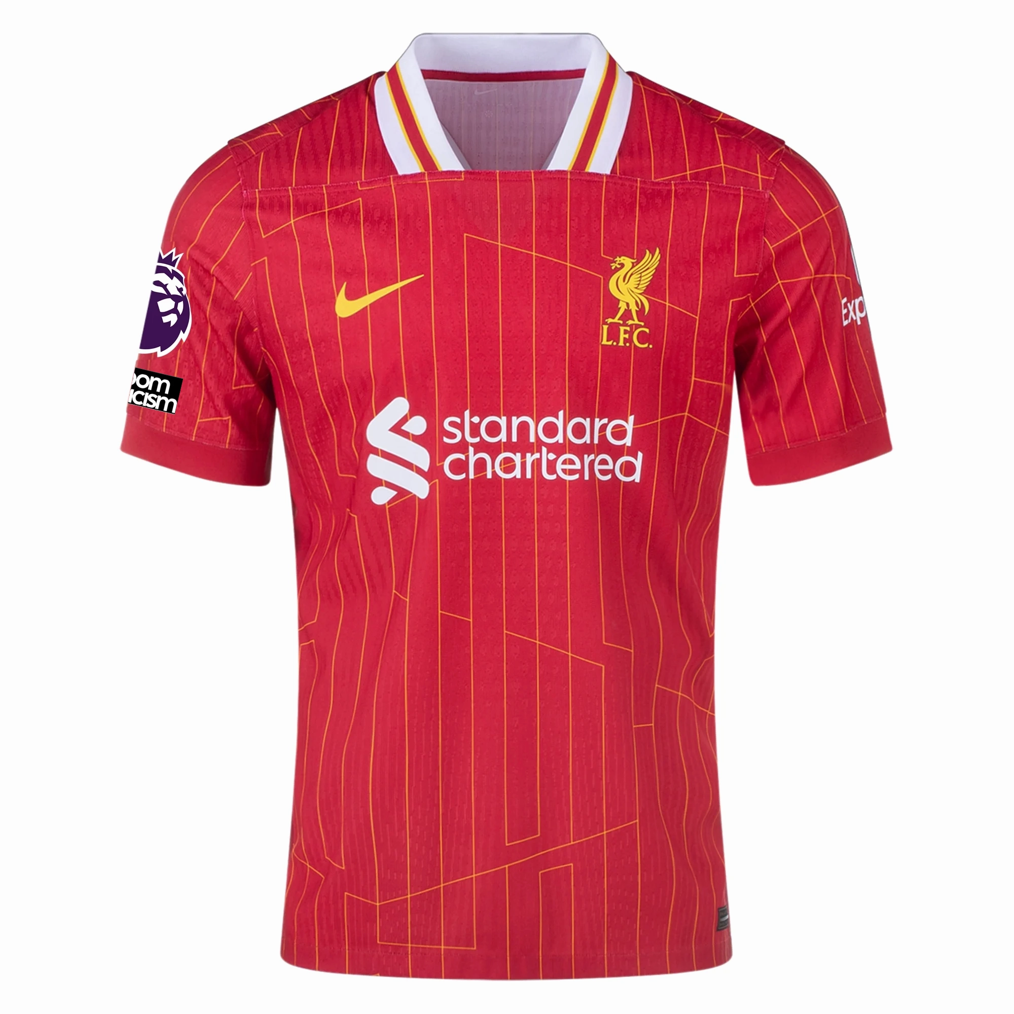 Nike Liverpool Match Authentic Darwin Nunez Home Jersey w/ EPL   No Room For Racism Patches 24/25 (Gym Red/Chrome Yellow) (Copy)