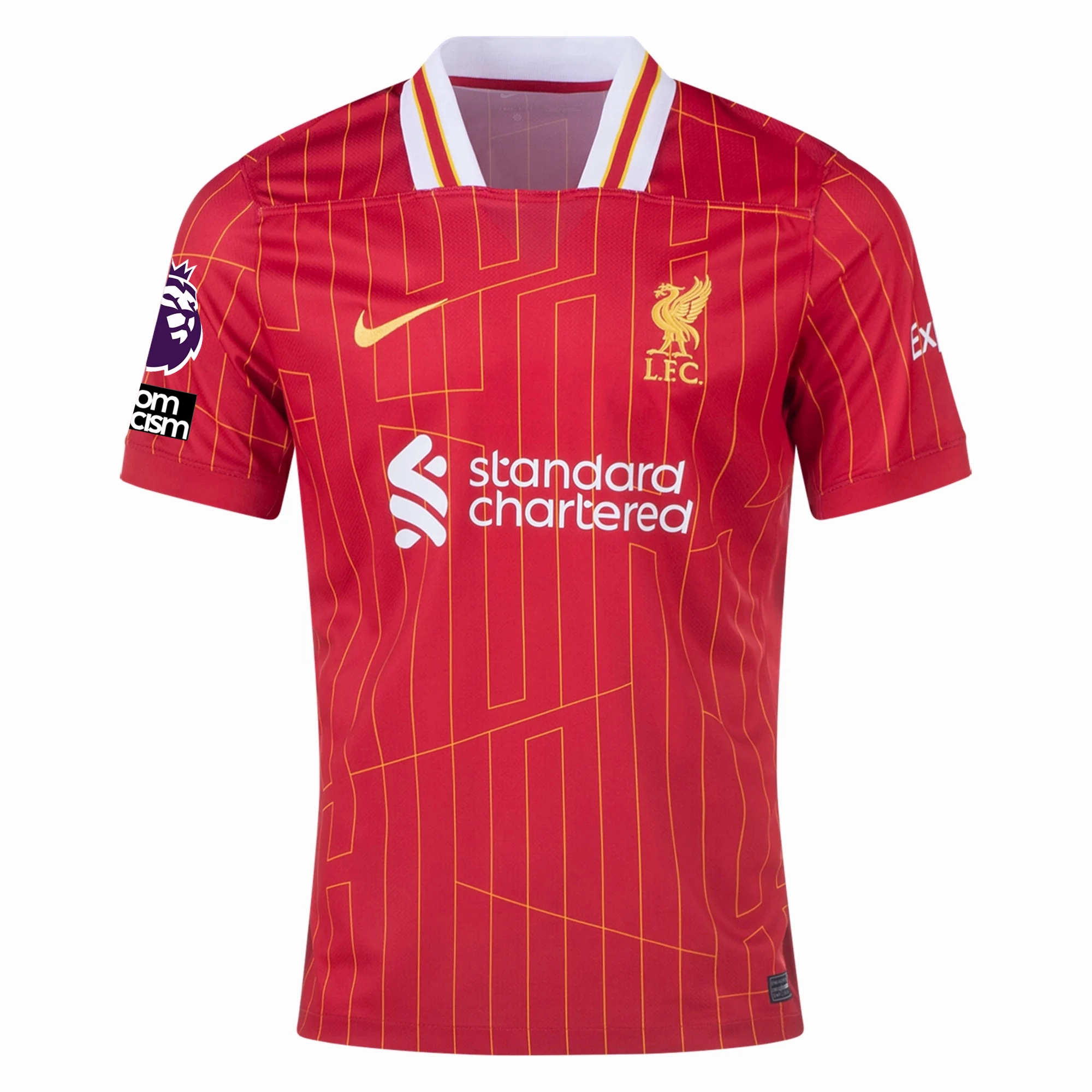 Nike Liverpool YNWA Home Jersey w/ EPL   No Room For Racism Patches 24/25 (Gym Red/Chrome Yellow)