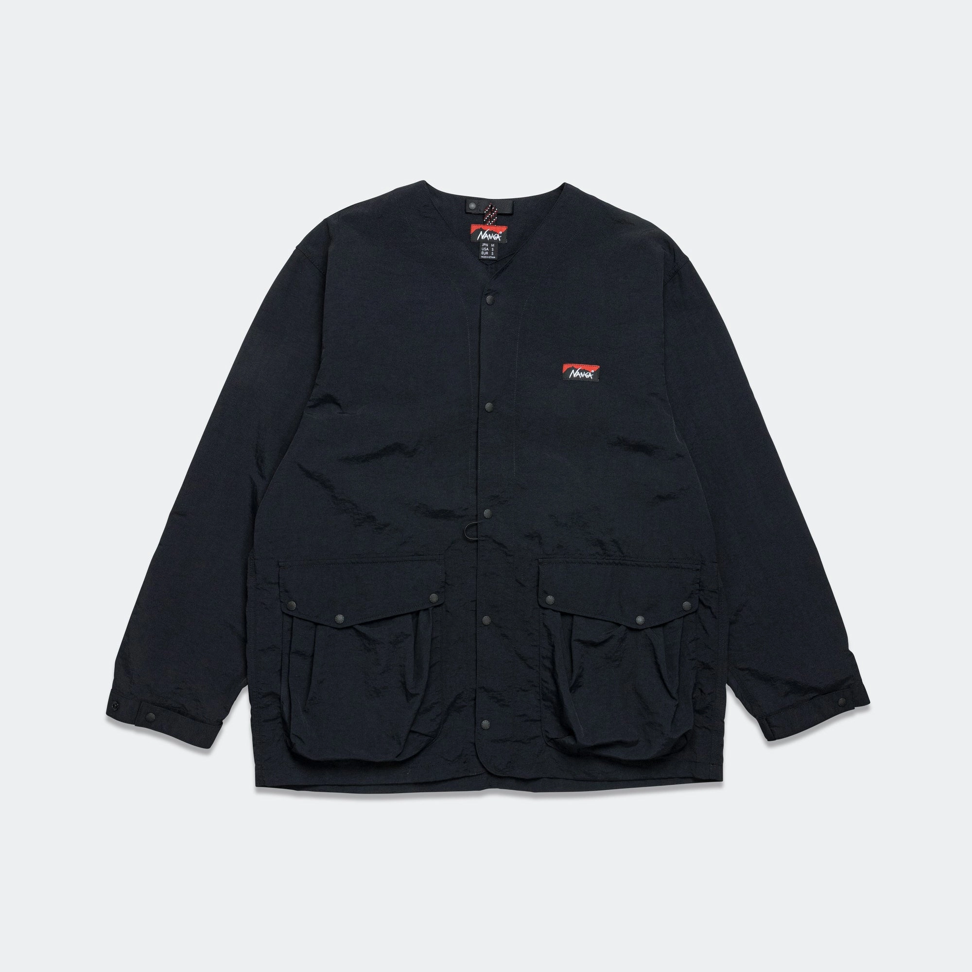 Nylon Tusser No Collar Jacket - Black