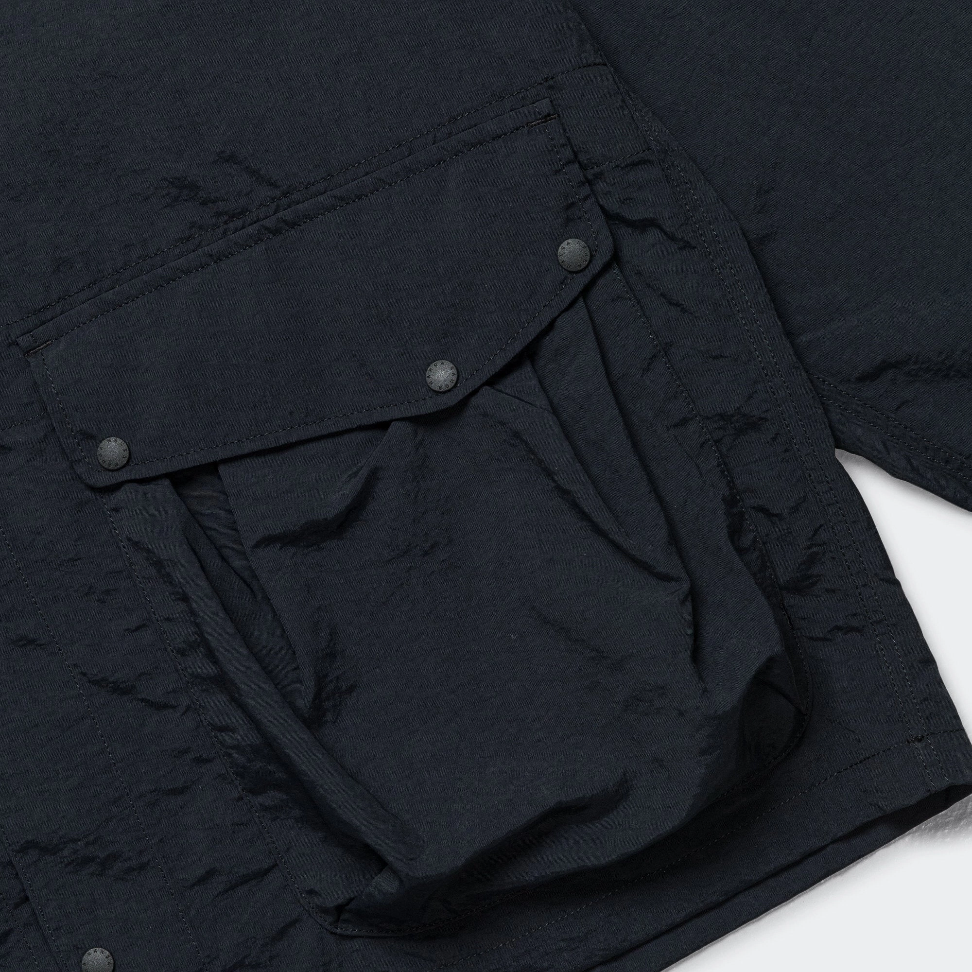 Nylon Tusser No Collar Jacket - Black
