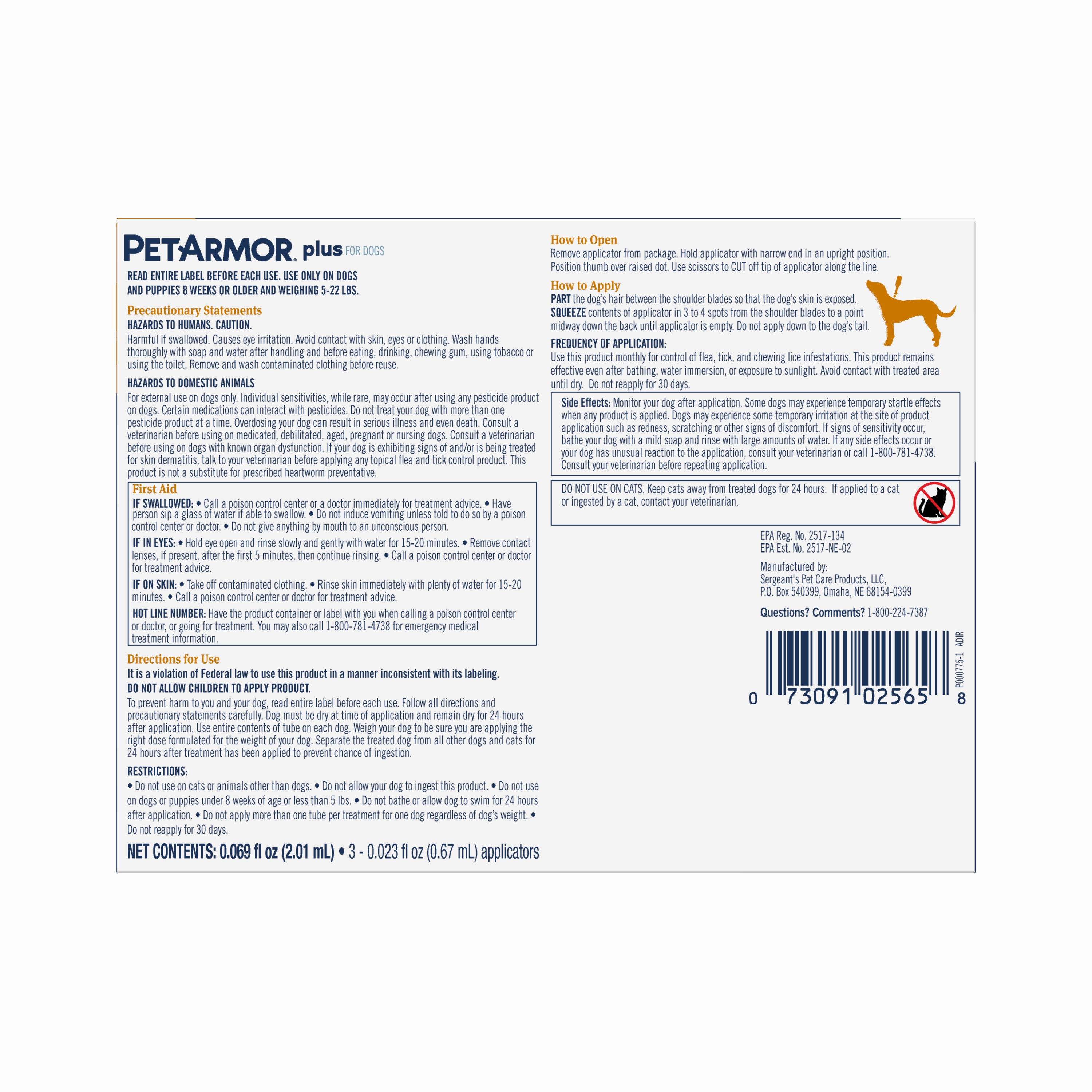 PetArmor Plus Flea & Tick Topical Dog 5-22LB 3CT