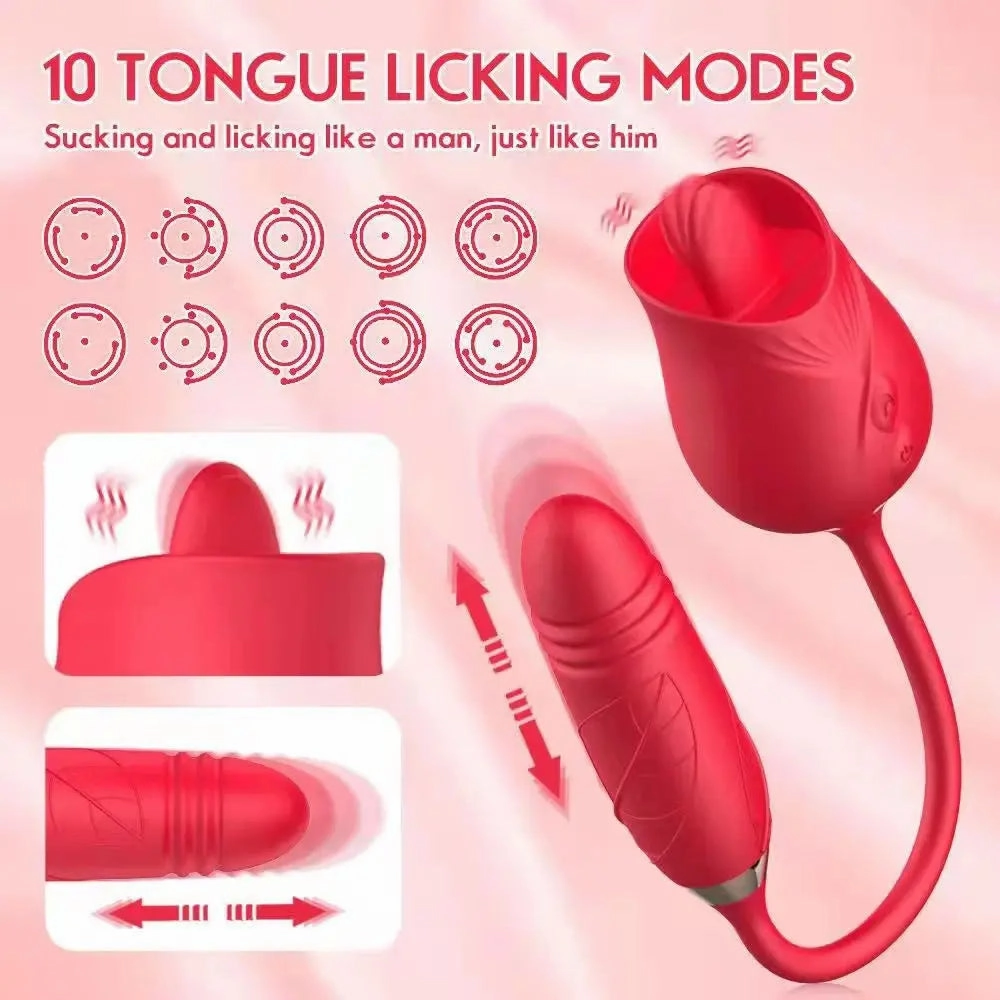 Quusvik Rose Vibrator with Suction & Clitoris Stimulator - Tongue Licking Feature