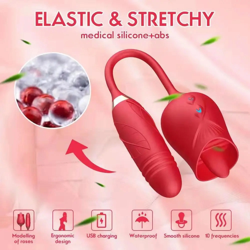 Quusvik Rose Vibrator with Suction & Clitoris Stimulator - Tongue Licking Feature