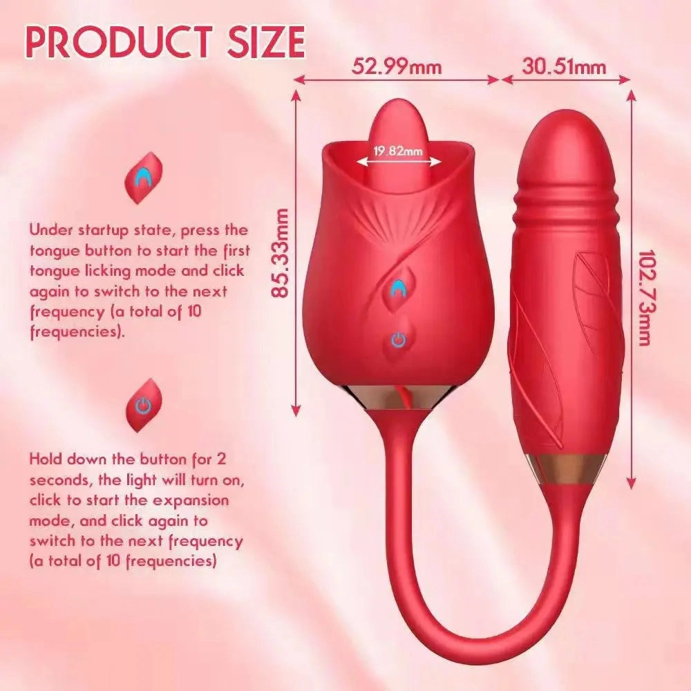 Quusvik Rose Vibrator with Suction & Clitoris Stimulator - Tongue Licking Feature