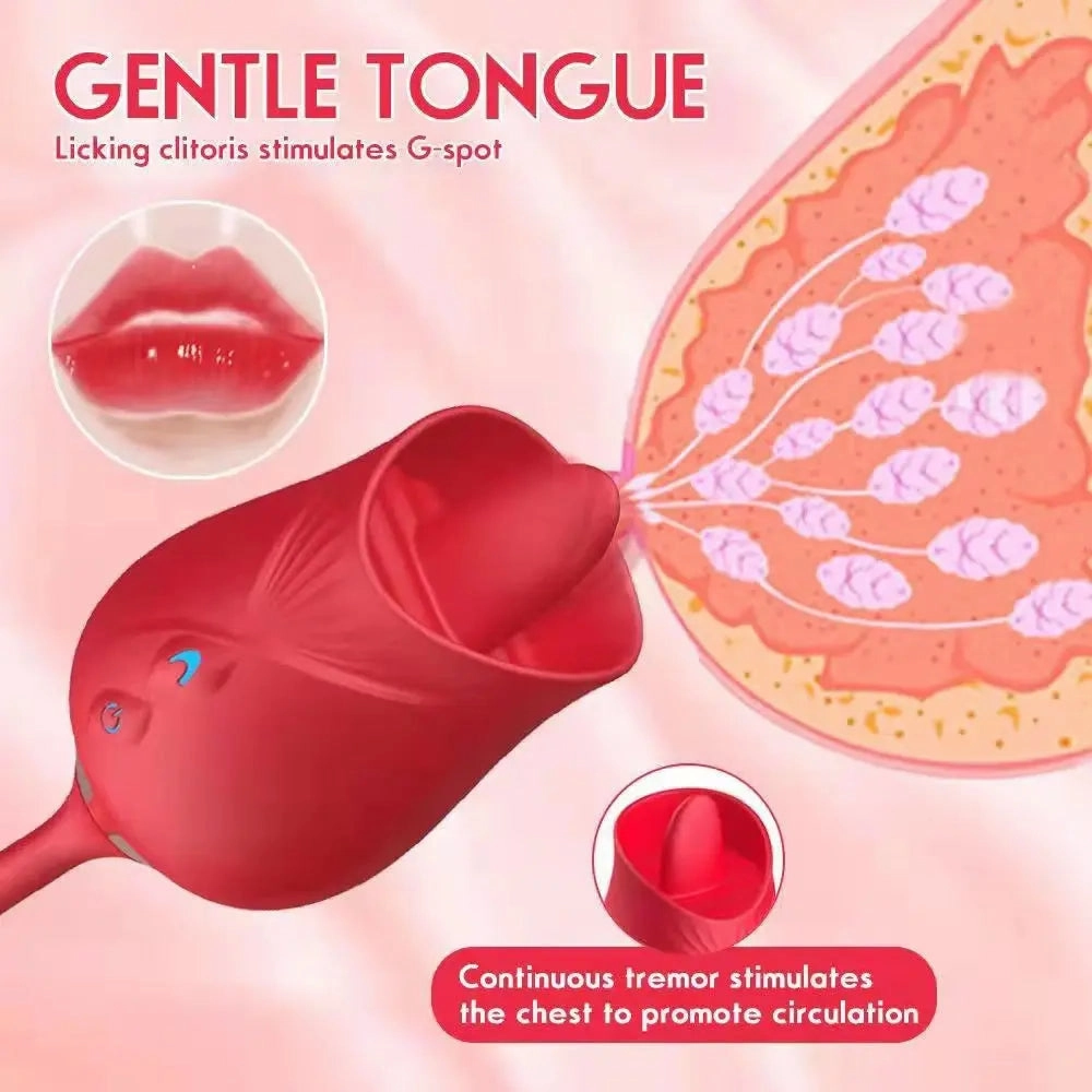 Quusvik Rose Vibrator with Suction & Clitoris Stimulator - Tongue Licking Feature
