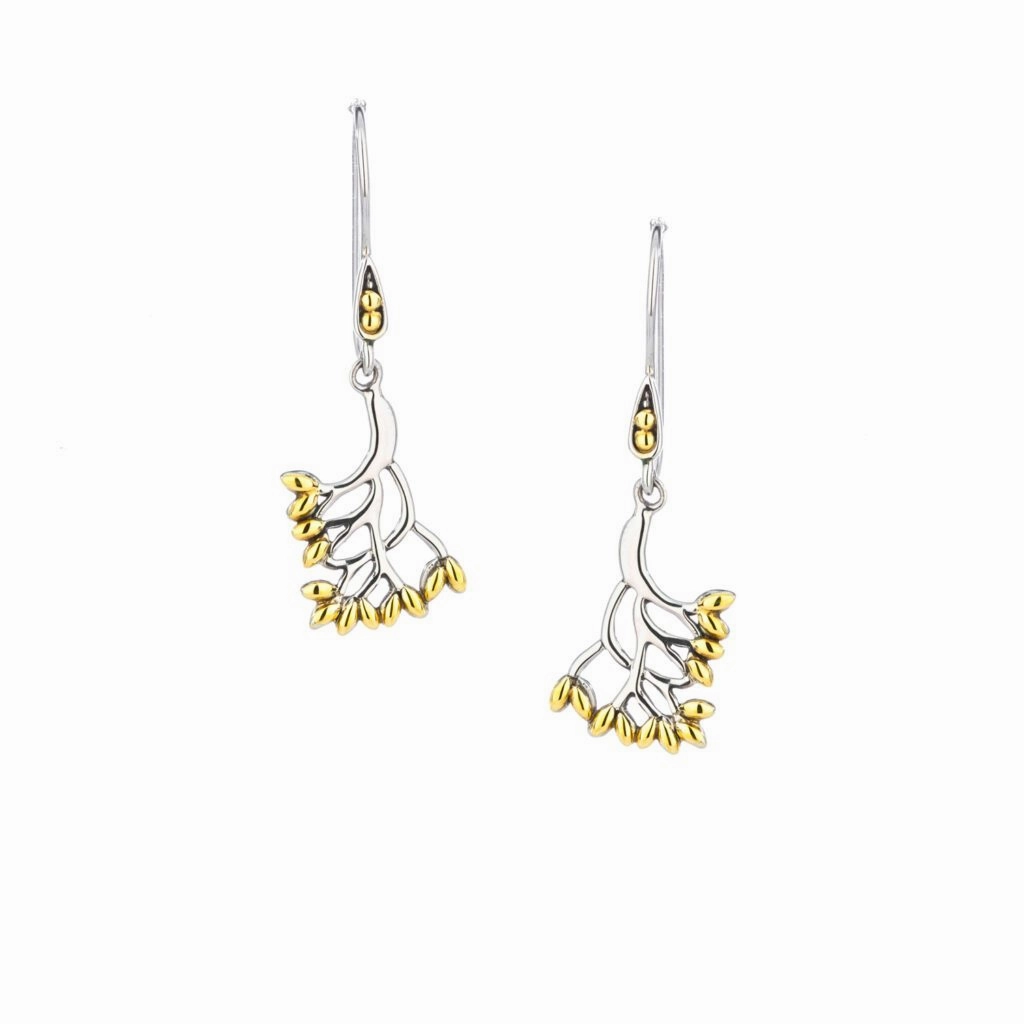Silver and 18k Gold Tree of Life Hook Earrings Small