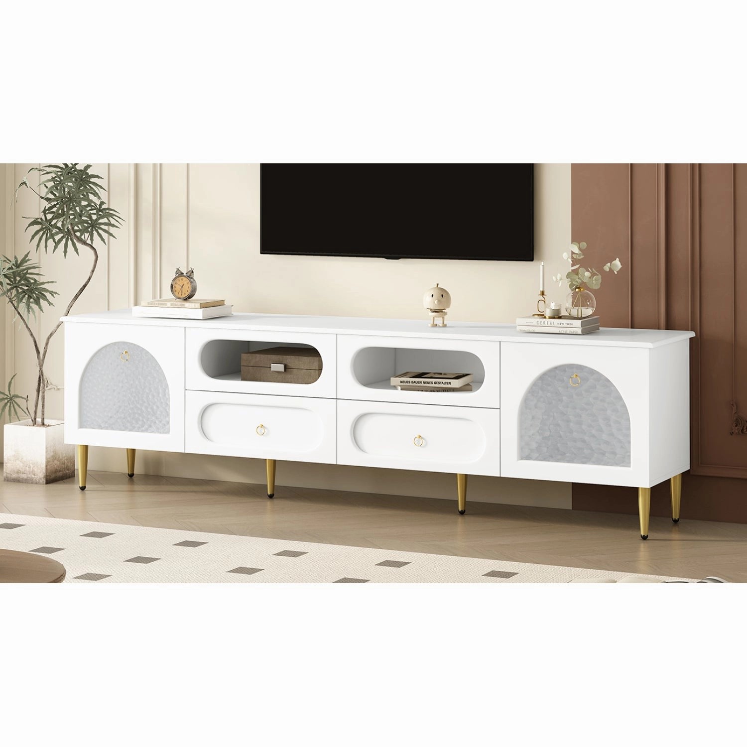 Streamdale 78.8" Retro TV Stand - Media Console w/ Cabinets & Drawers