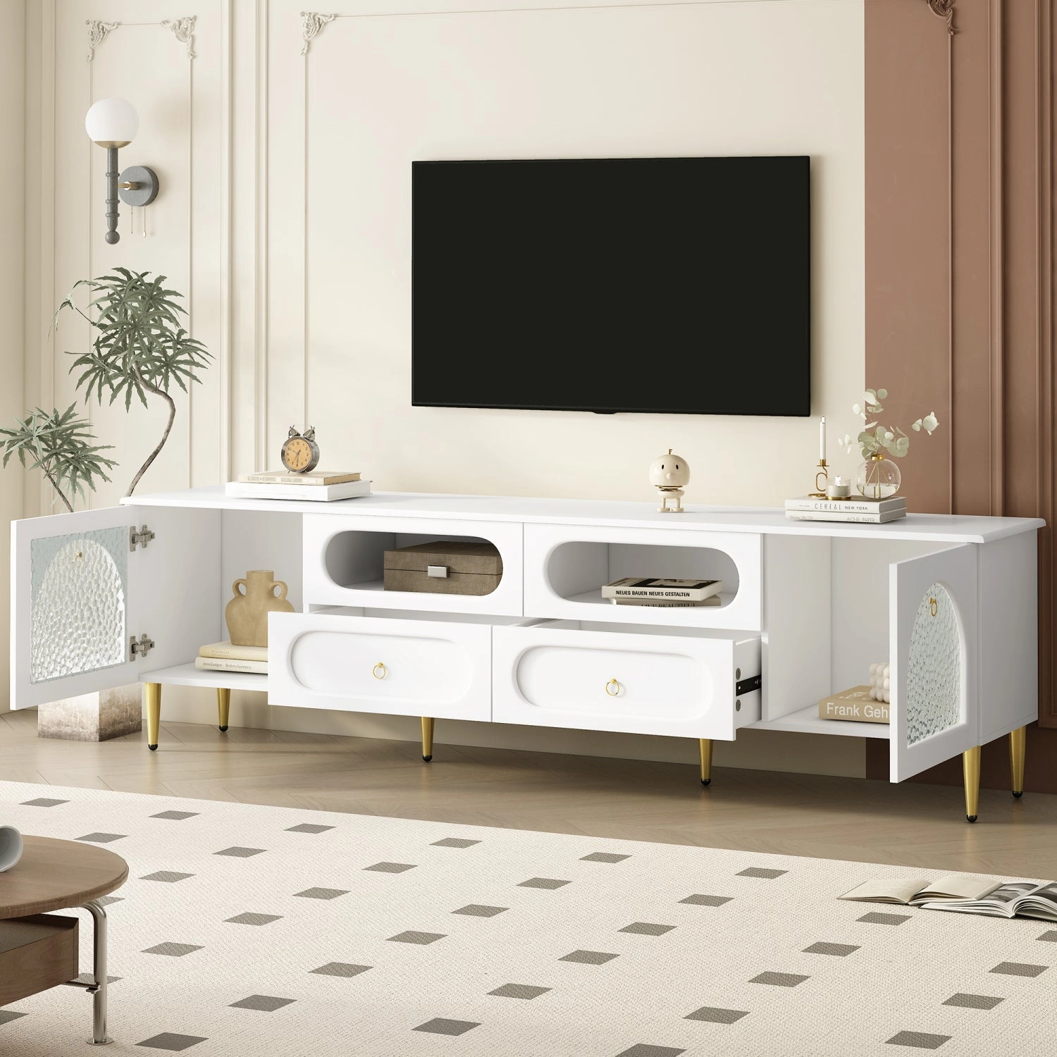Streamdale 78.8" Retro TV Stand - Media Console w/ Cabinets & Drawers