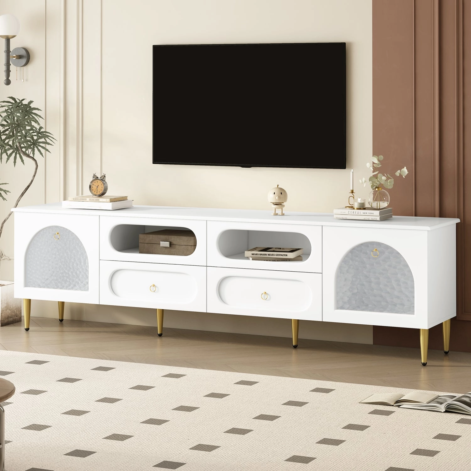 Streamdale 78.8" Retro TV Stand - Media Console w/ Cabinets & Drawers