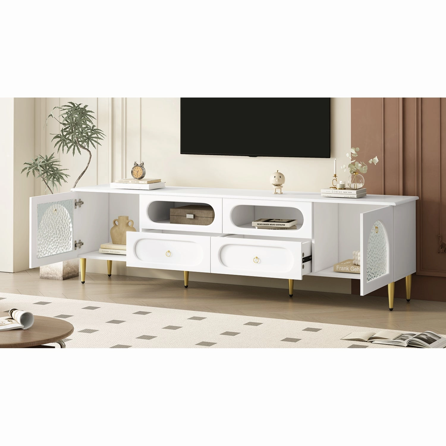 Streamdale 78.8" Retro TV Stand - Media Console w/ Cabinets & Drawers