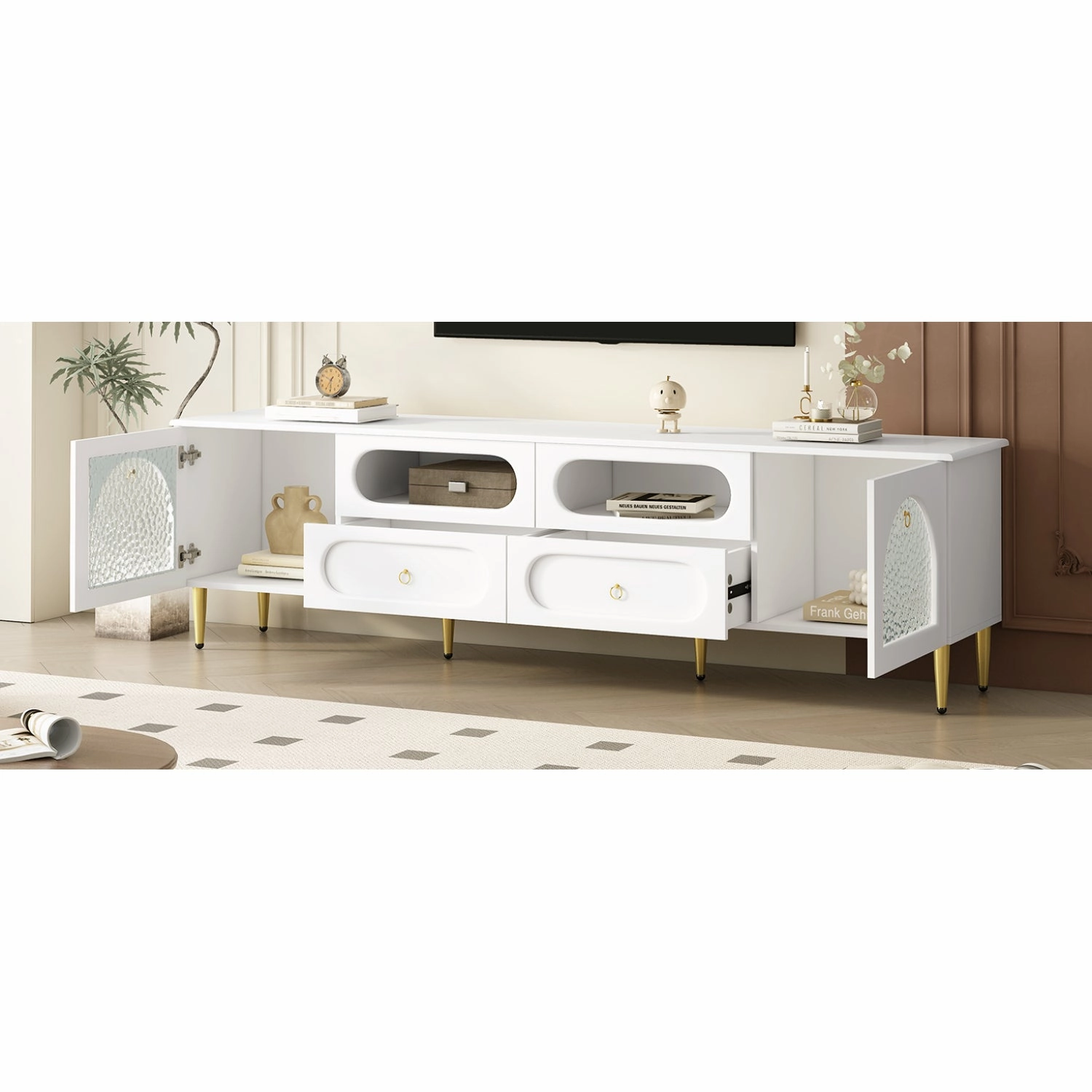 Streamdale 78.8" Retro TV Stand - Media Console w/ Cabinets & Drawers