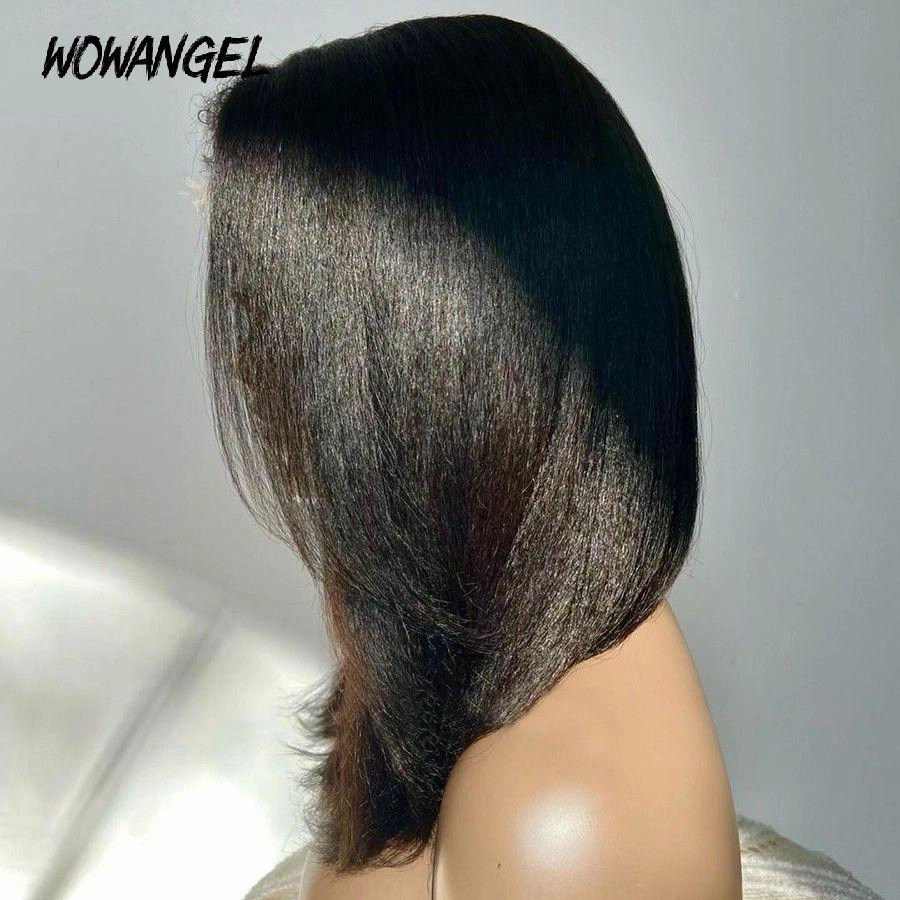 WOWANGEL 4C Edges Wig Skinlike Real HD 13x6 Kinky Straight BOB With Curly Baby Hair
